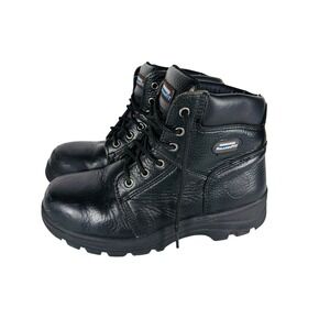 Sketchers RelaxedFit Mens Black Leather Steel Toe Work Boots Size 10 EH Rated BB